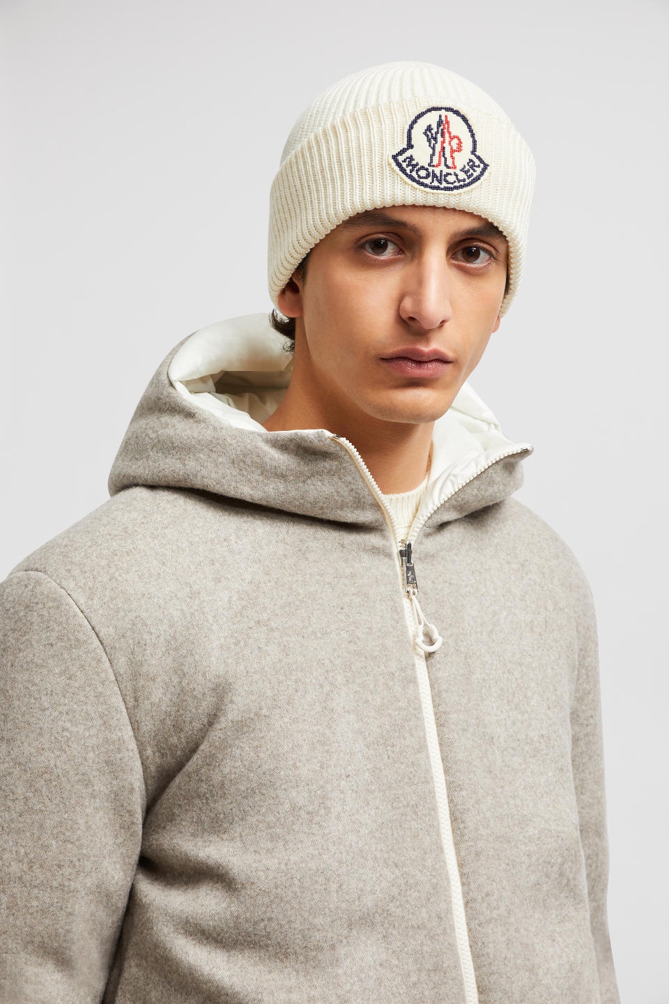 Moncler Logo-patch Wool Beanie Hat In White