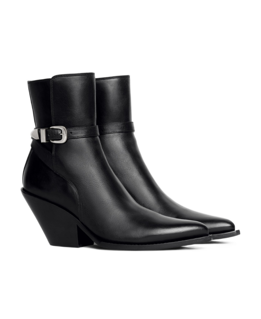Celine Logo Clasp Pointed Boots In Black