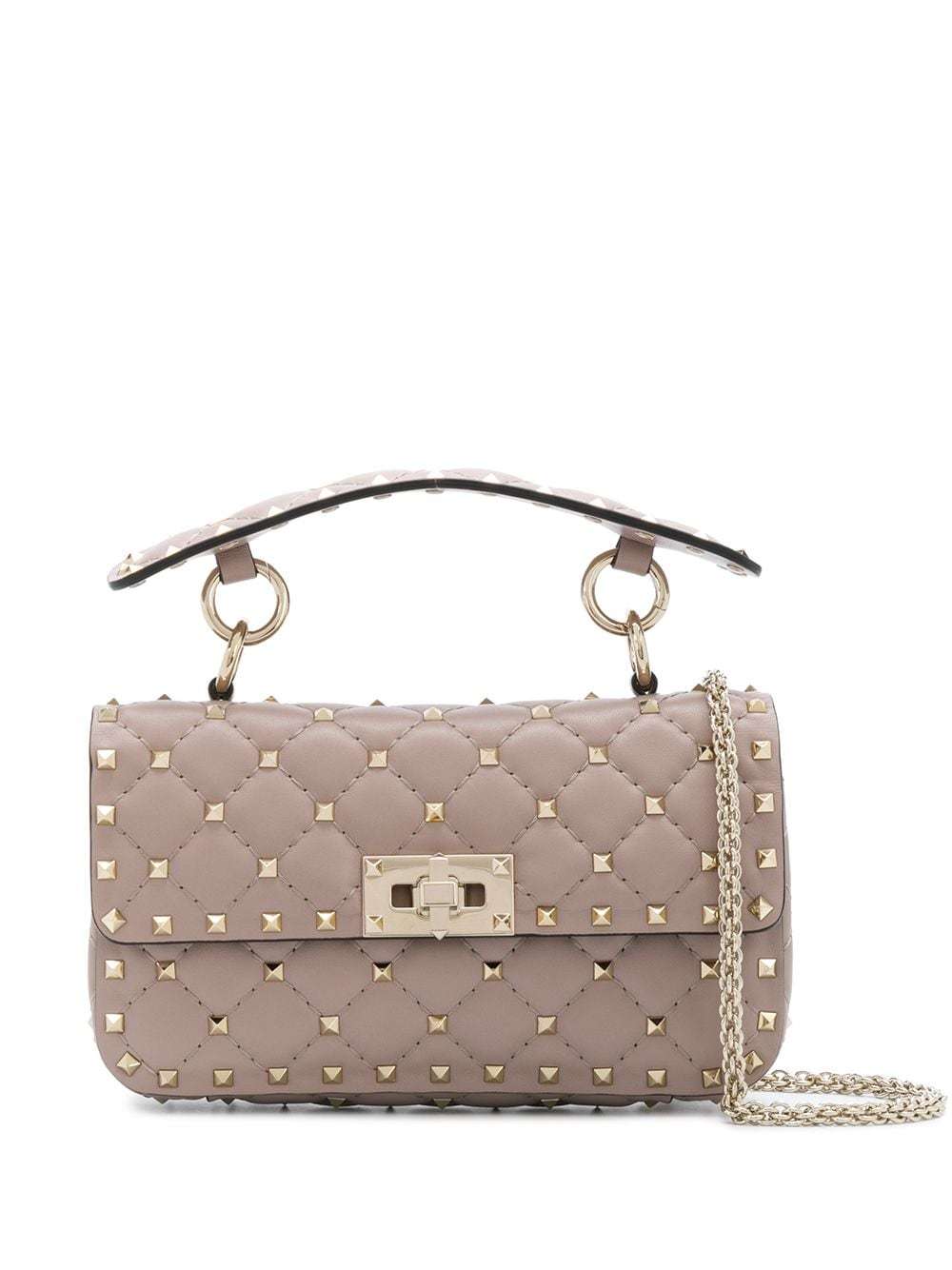Valentino Beige Leather Small Rockstud Spike Top Handle Bag In Nude