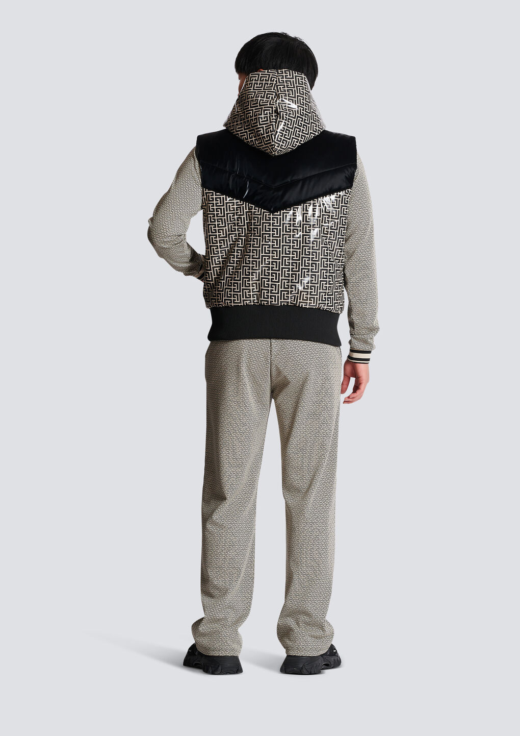 Balmain Monogram-print Puffer Gilet In Black