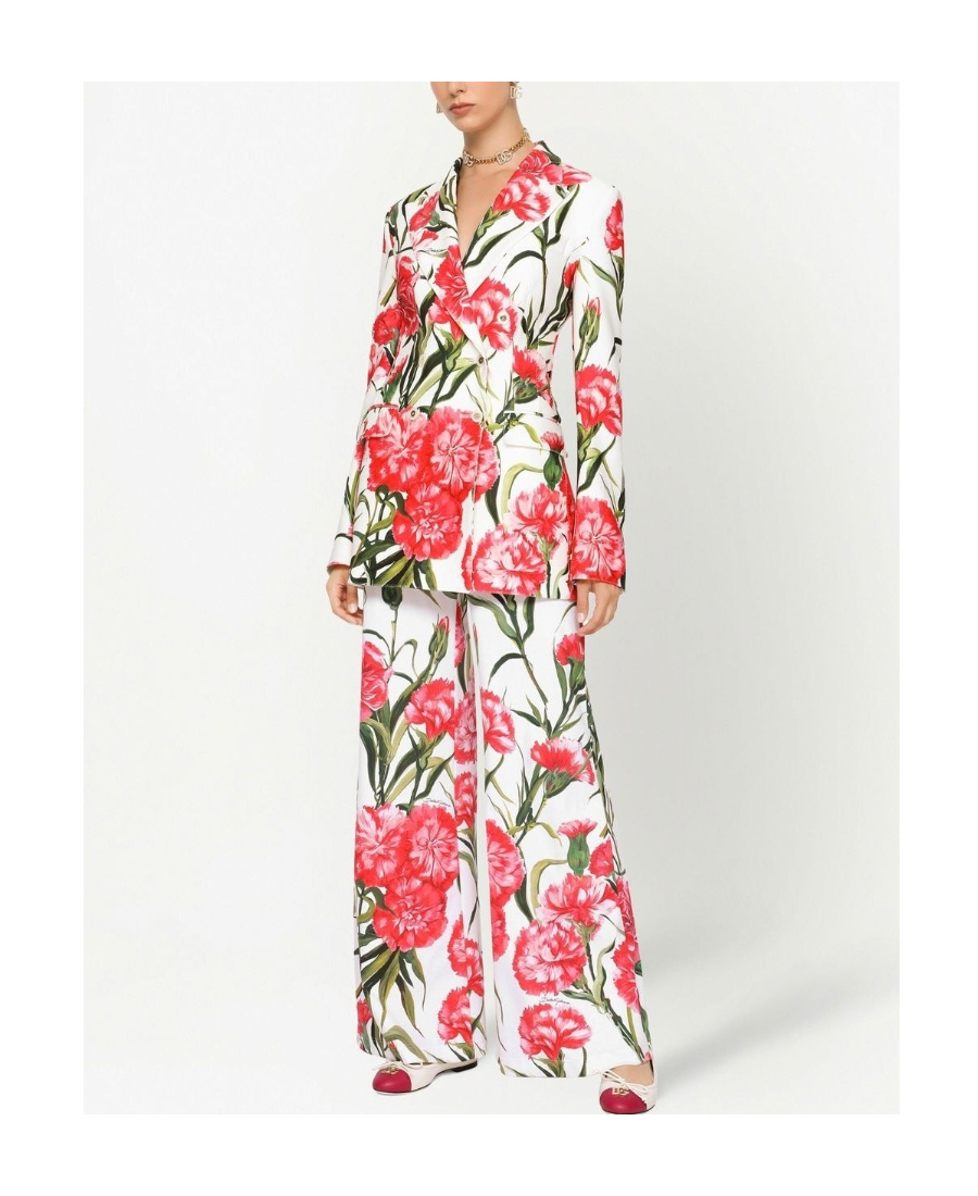 Dolce & Gabbana Multicolor Double-breasted Jacket With All-over Garofani Print In Multicolor
