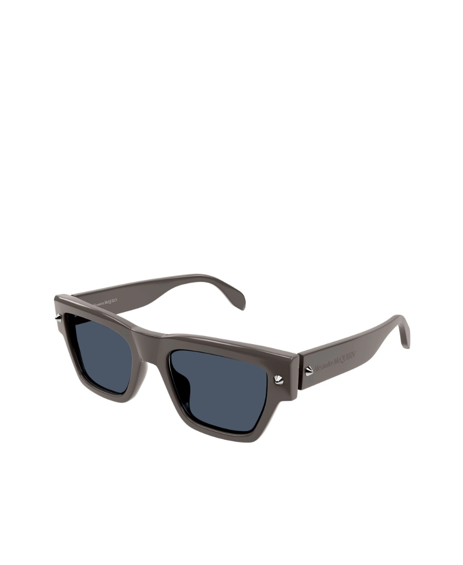 Alexander Mcqueen Engraved-logo Arm Sunglasses In Gray