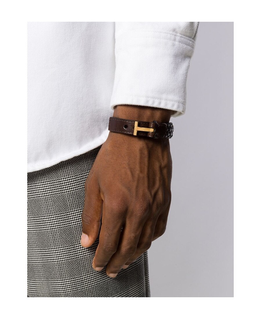 Tom Ford T Logo Braided Bracelet In Black