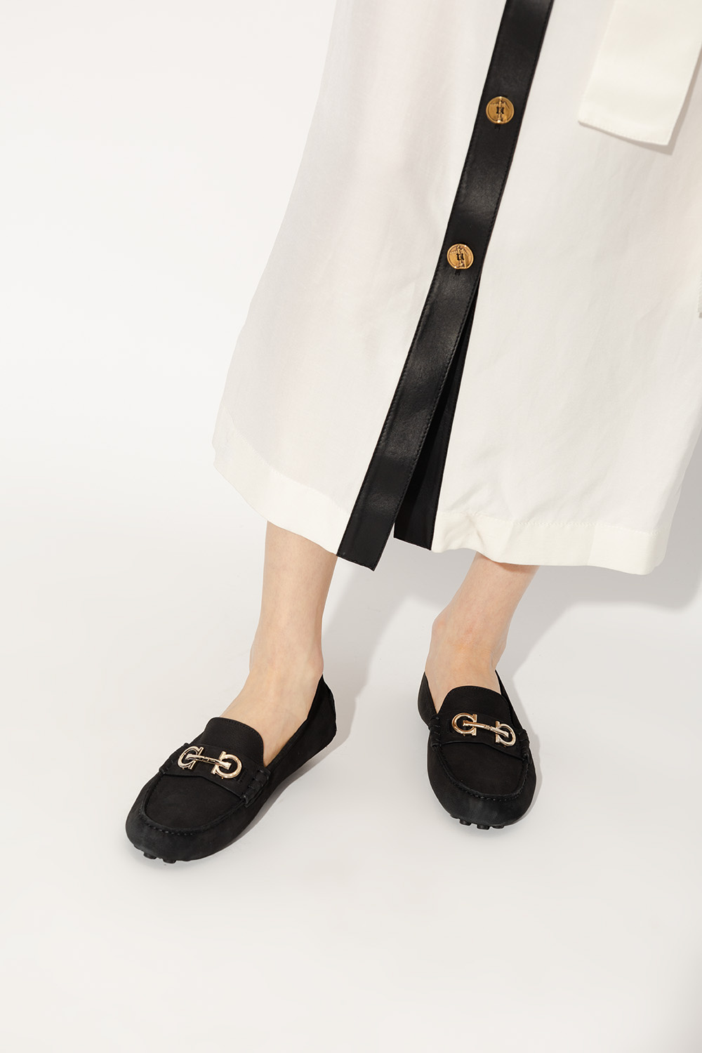 Ferragamo Odilia Calfskin Bit Driver Loafers In Black