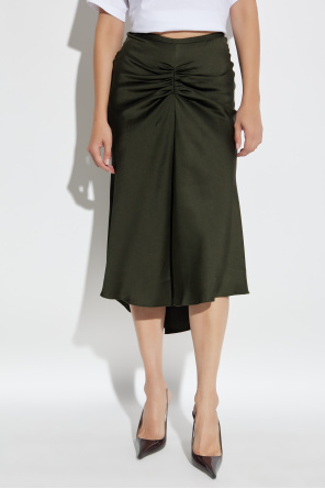 Victoria Beckham Midi Skirt With Asymmetric Hem And Ruched Detail In Green