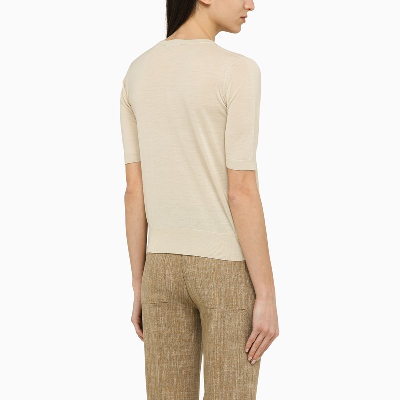 Roberto Collina Knitted Wool Knitted Top In Nude