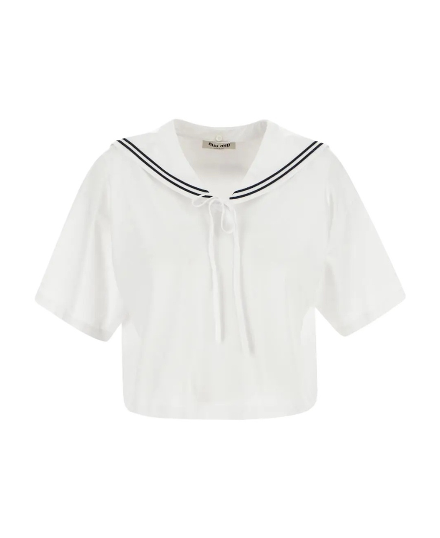 Miu Miu Tie-front Cropped Blouse In White