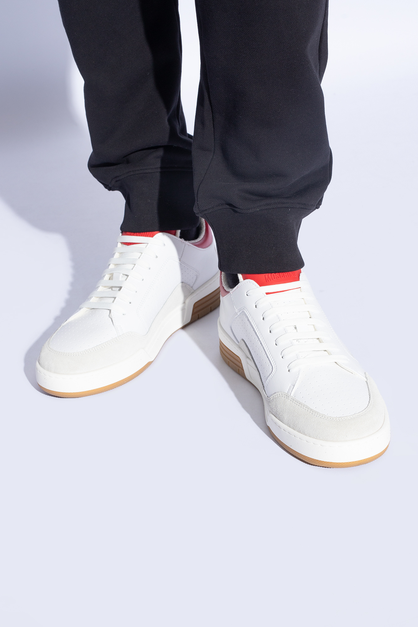 Moschino Contrasting Heel Leather Flatform Sneakers In White