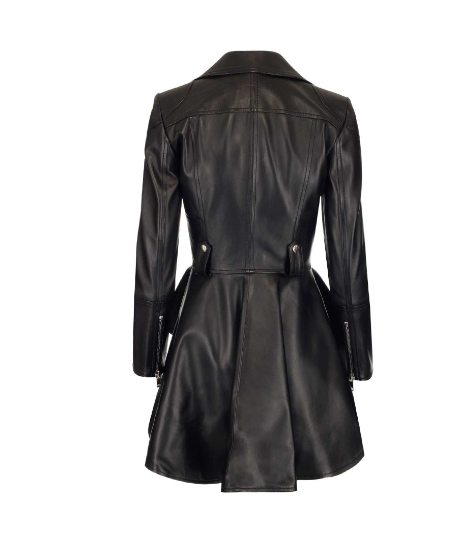 Alexander Mcqueen Frock-detail Peplum Leather Biker Jacket In Black