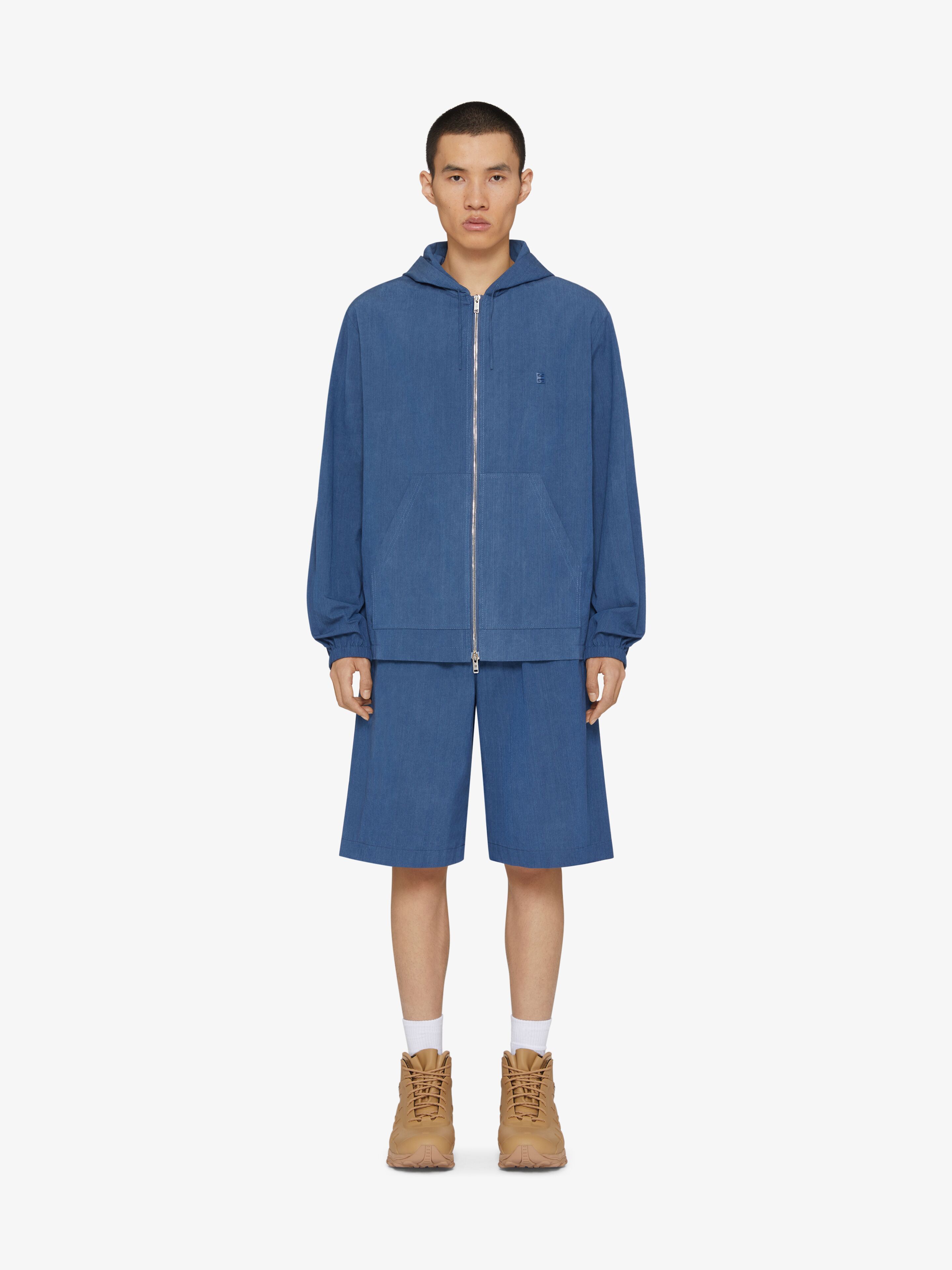 Givenchy Zipped Hoodie In Ozone Washed Cotton With 4g Detail In Blue