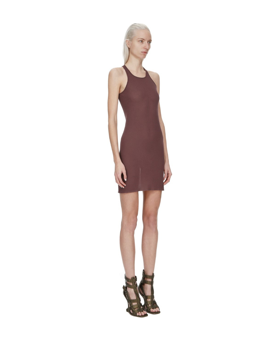 Rick Owens Sheer Ribbed Sleeveless Tank Dress In Red