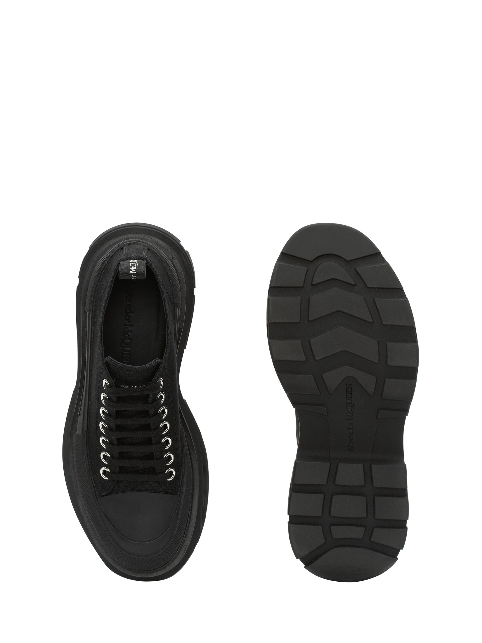Alexander Mcqueen Black Canvas Tread Slick Platform Low Sneakers In Black