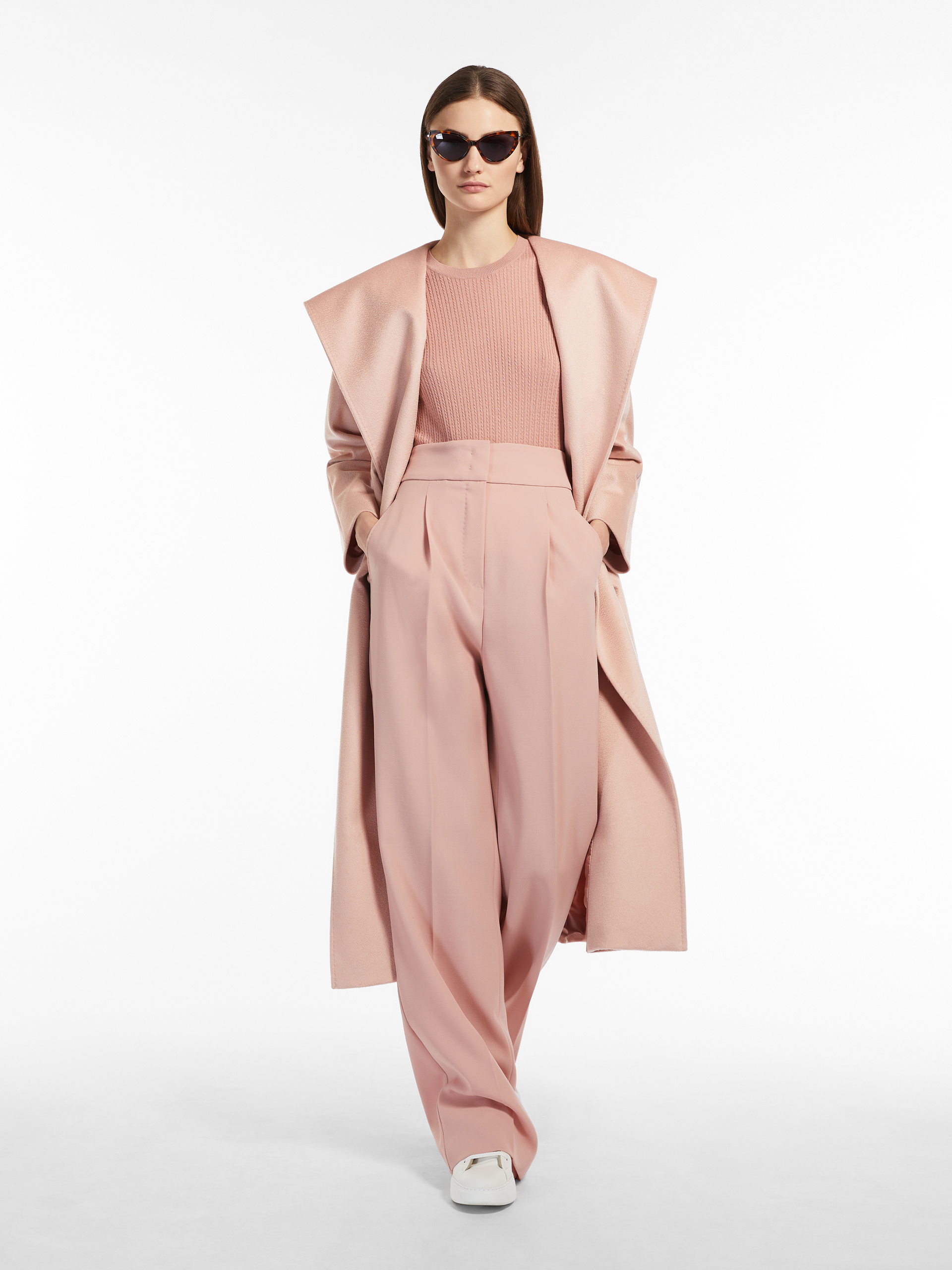 Max Mara Belted Hooded Cashmere Coat In Pink