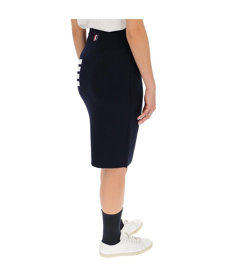 Thom Browne Striped Waffle-knit Wool-blend Pencil Skirt In Black