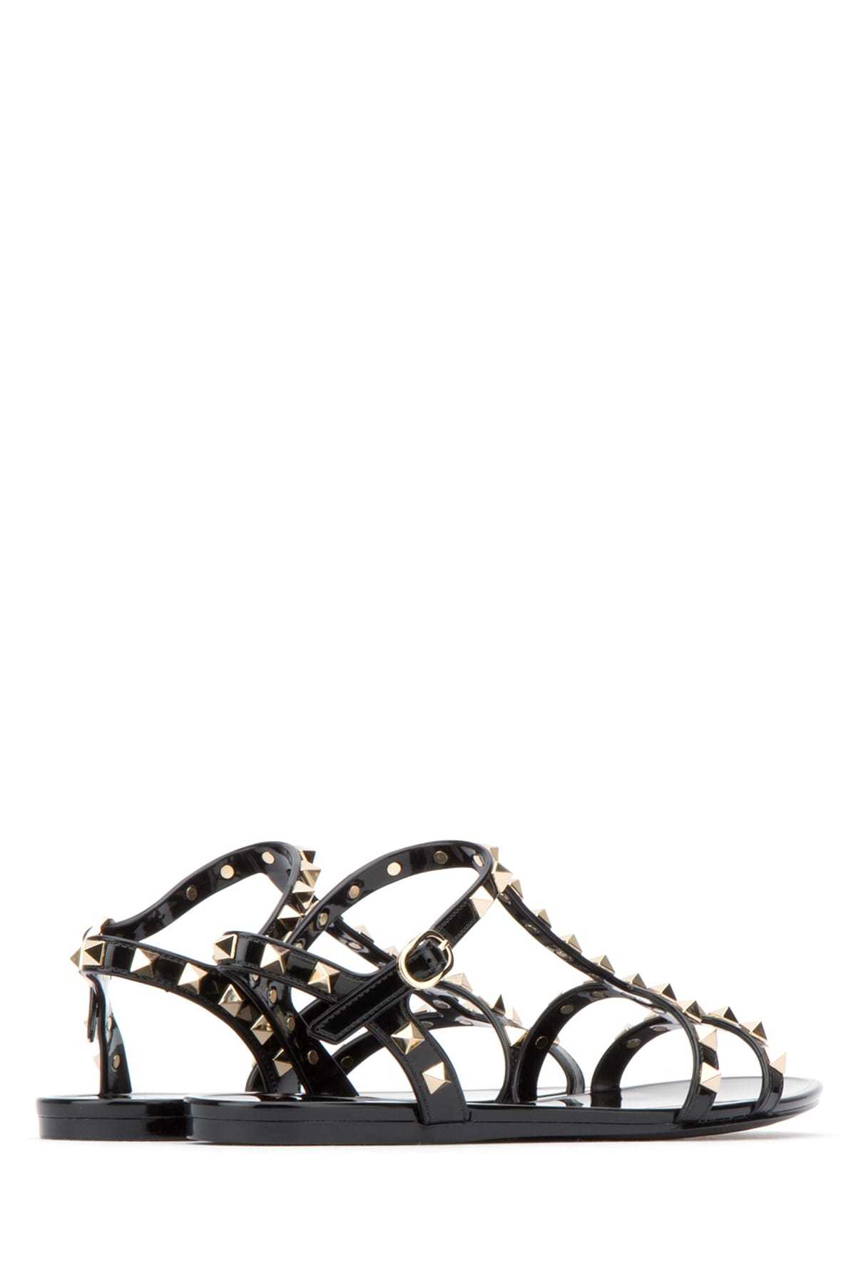 Valentino Rockstud Caged Rubber Sandal In Black