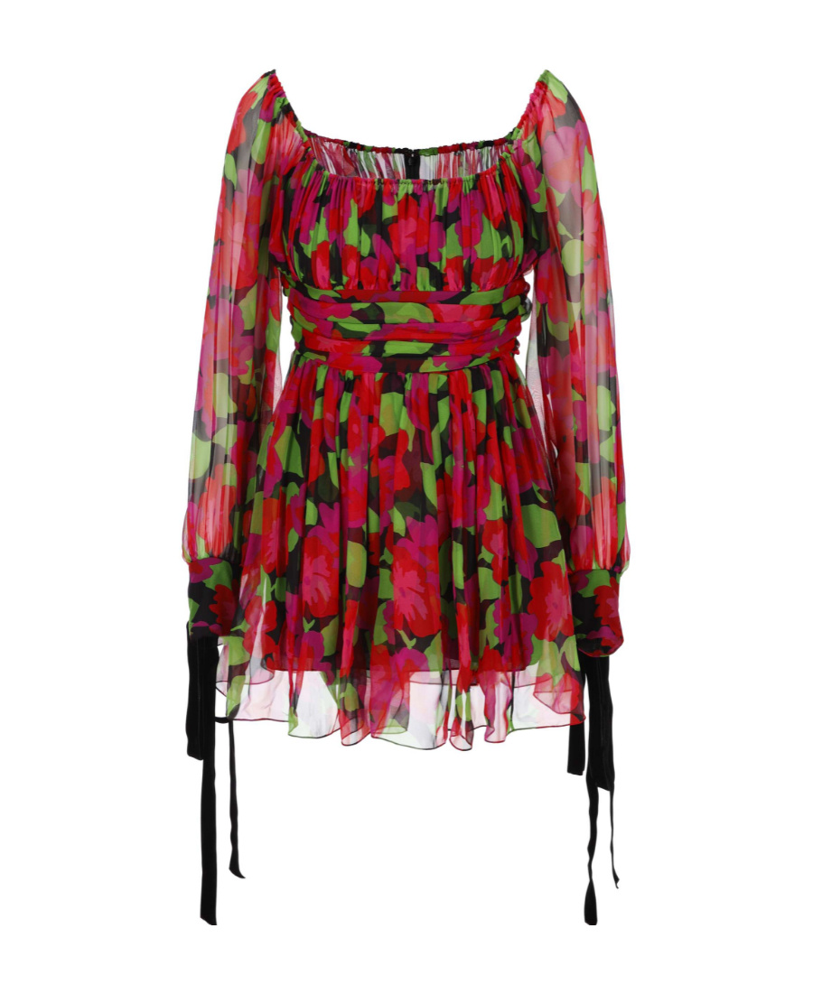 Saint Laurent Women's Robe Mousseline Fleur Gisele | Size 36 | 680641y3e161052 In Multicolor