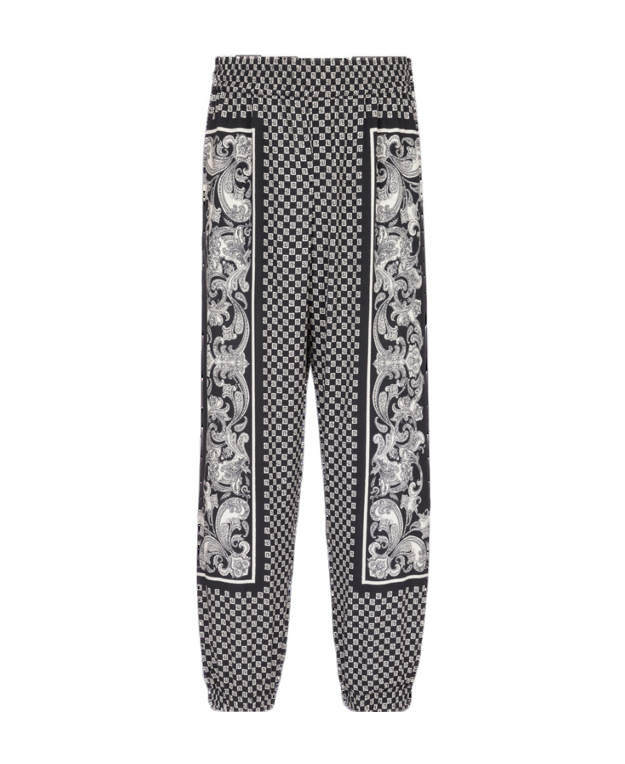 Balmain Monigram-print Elasticated-waistband Track Pants In Gray
