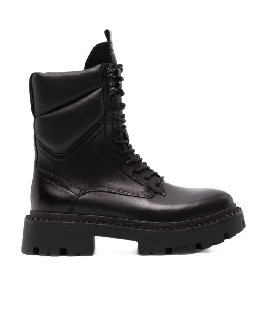 Ash Lace-up Combat Leather Boots In Black