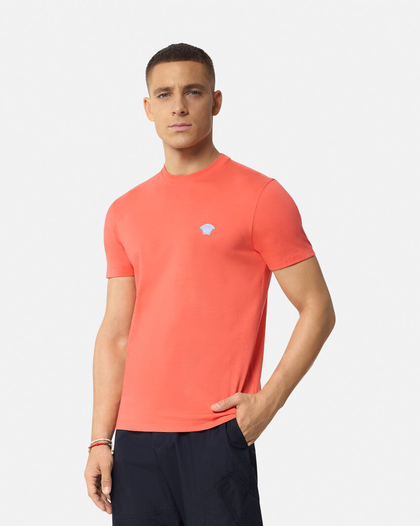Versace Orange Medusa-embroidered Cotton T-shirt In Pink