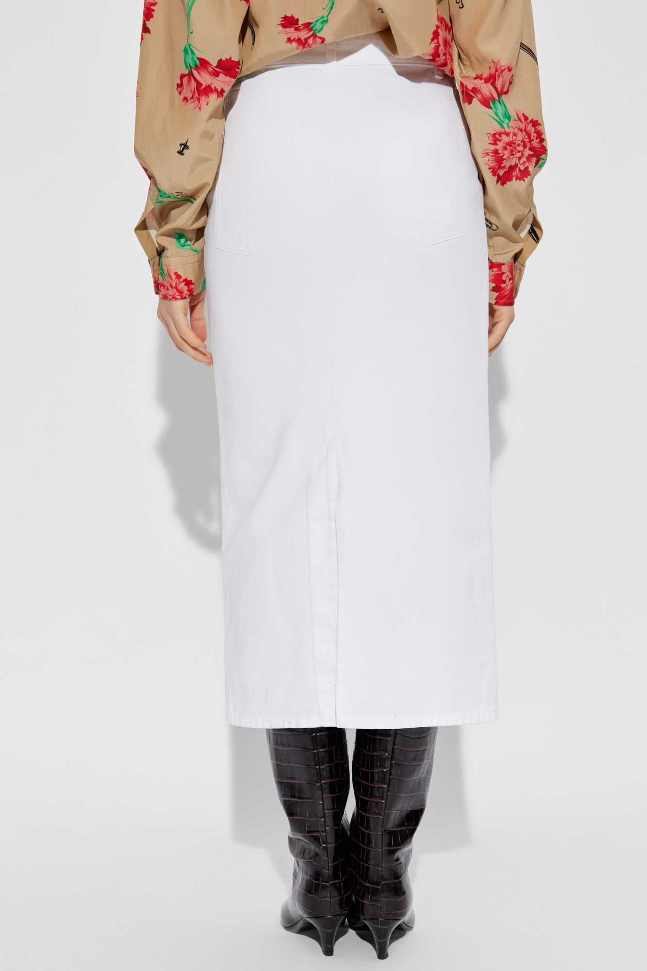 Moschino Denim Midi Skirt In White