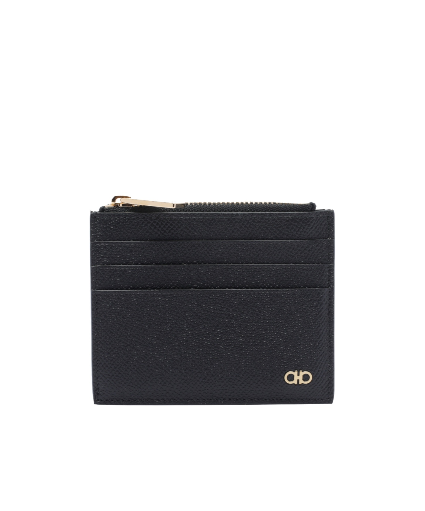 Ferragamo Micro Gancini Textured Finish Clutch Cards Holder In Black