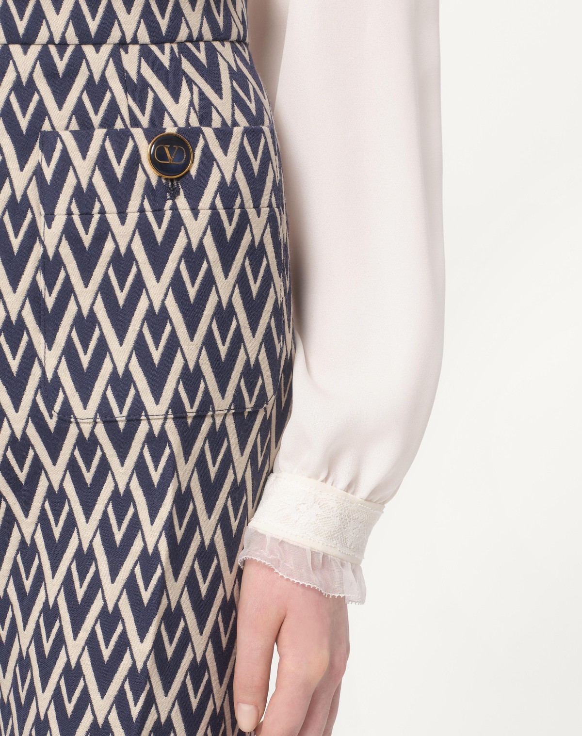 Valentino Geometric Pattern Cuffed Hem Trousers In Gray