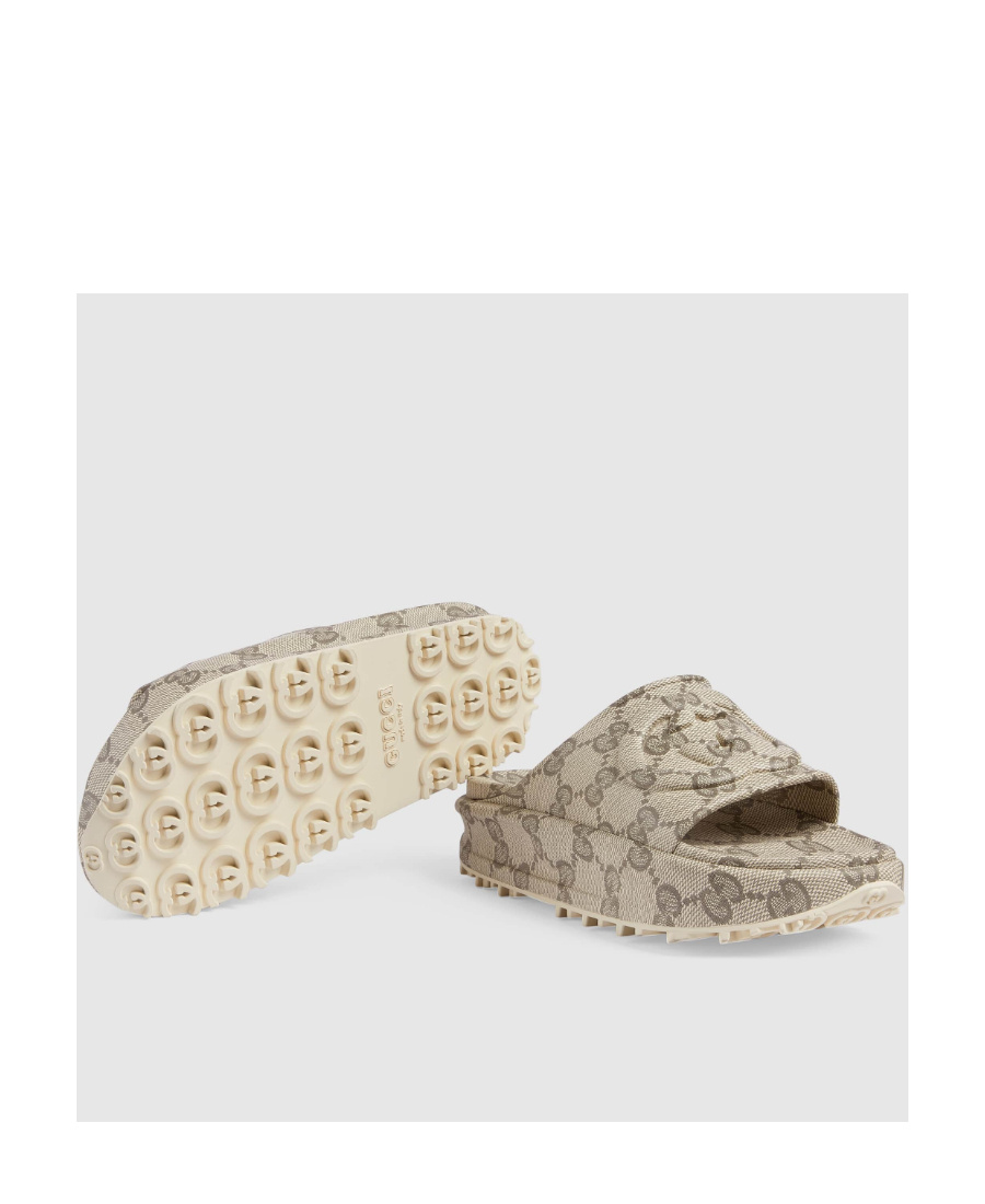 Gucci Canvas Interlocking G Slides In Nude