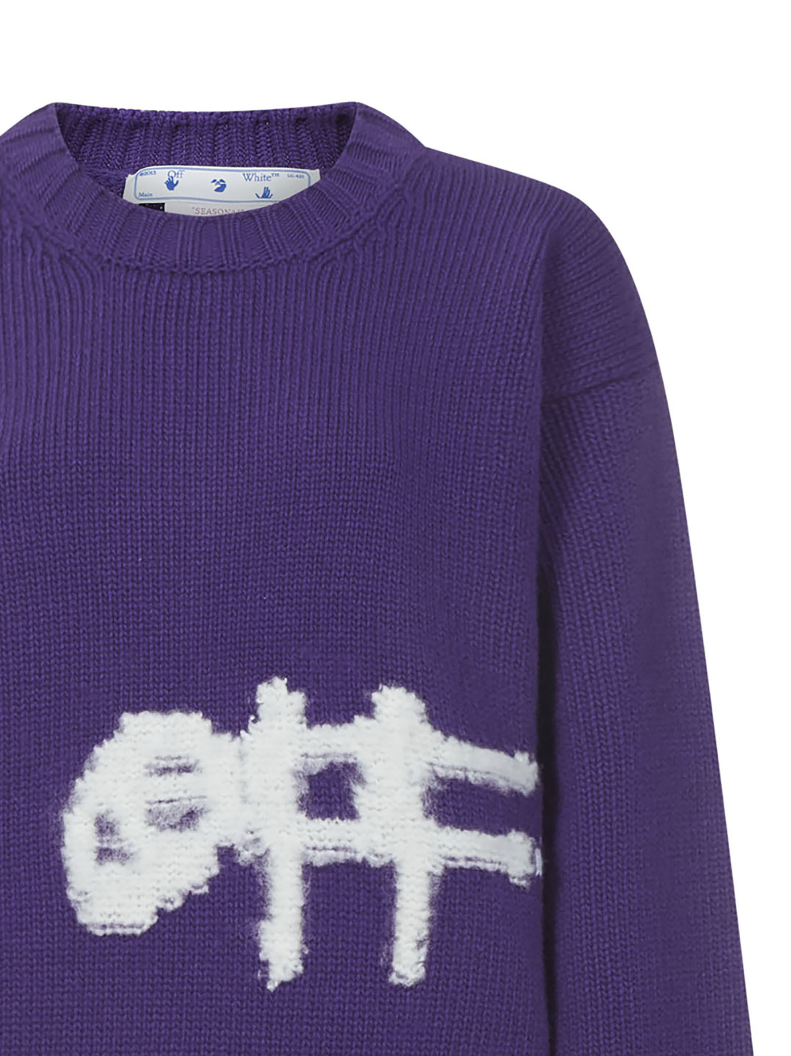 Off-white Intarsia-knit Logo Sweater In Purple