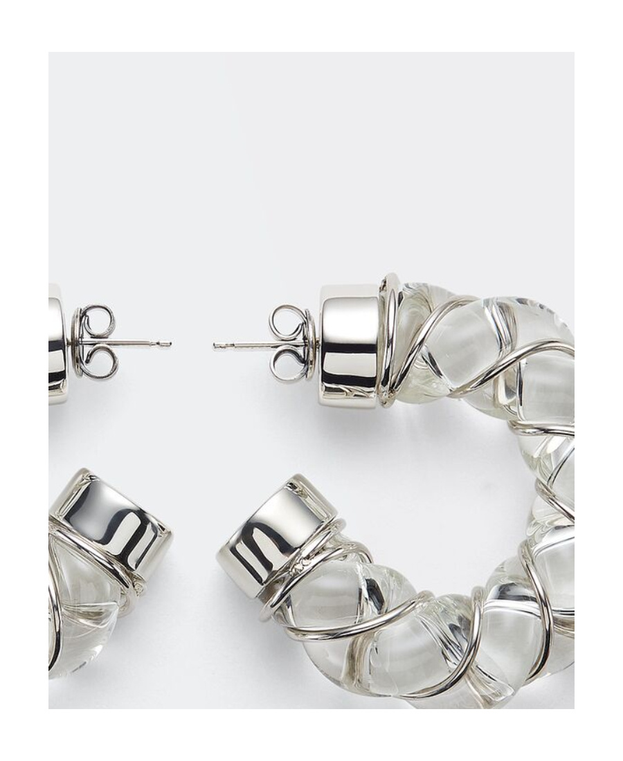 Bottega Veneta Twisted Glass Hoop Earrings In White