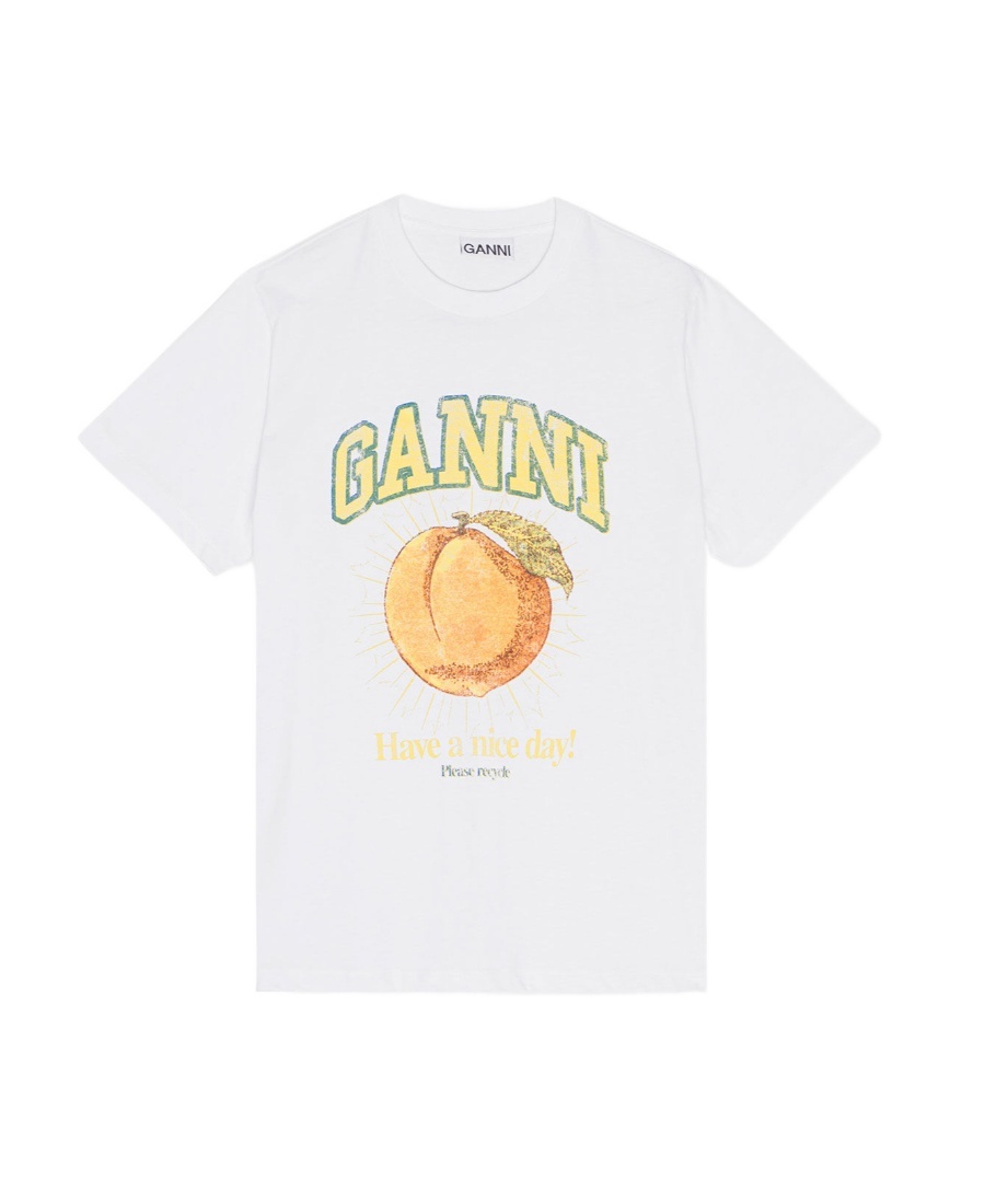 Ganni Basic Jersey Peach Relaxed T-shirt In White