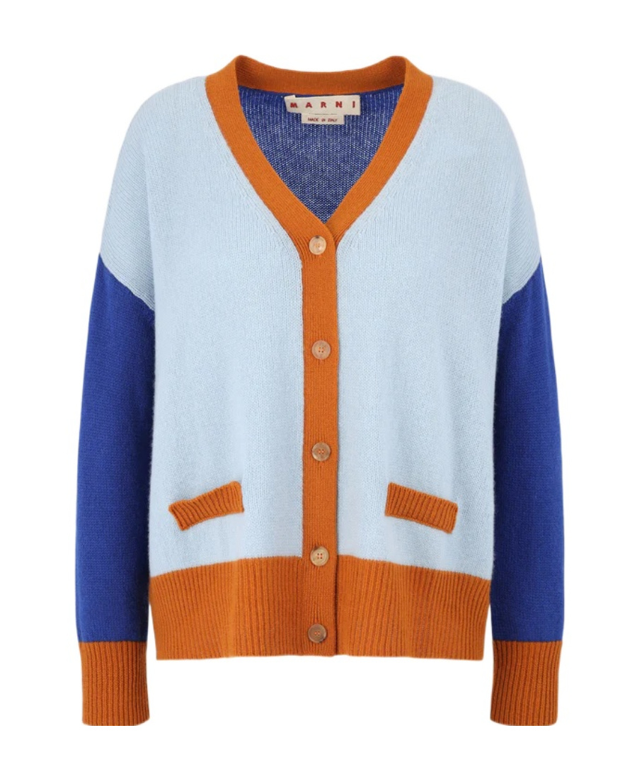 Marni Contrasting-trim Knit Cardigan In Blue