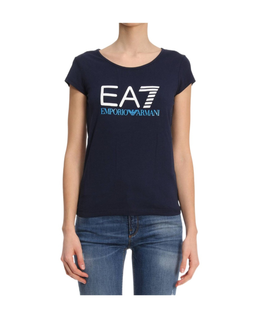 Ea7 T-shirt With Round Neck And Short Sleeves In Blue