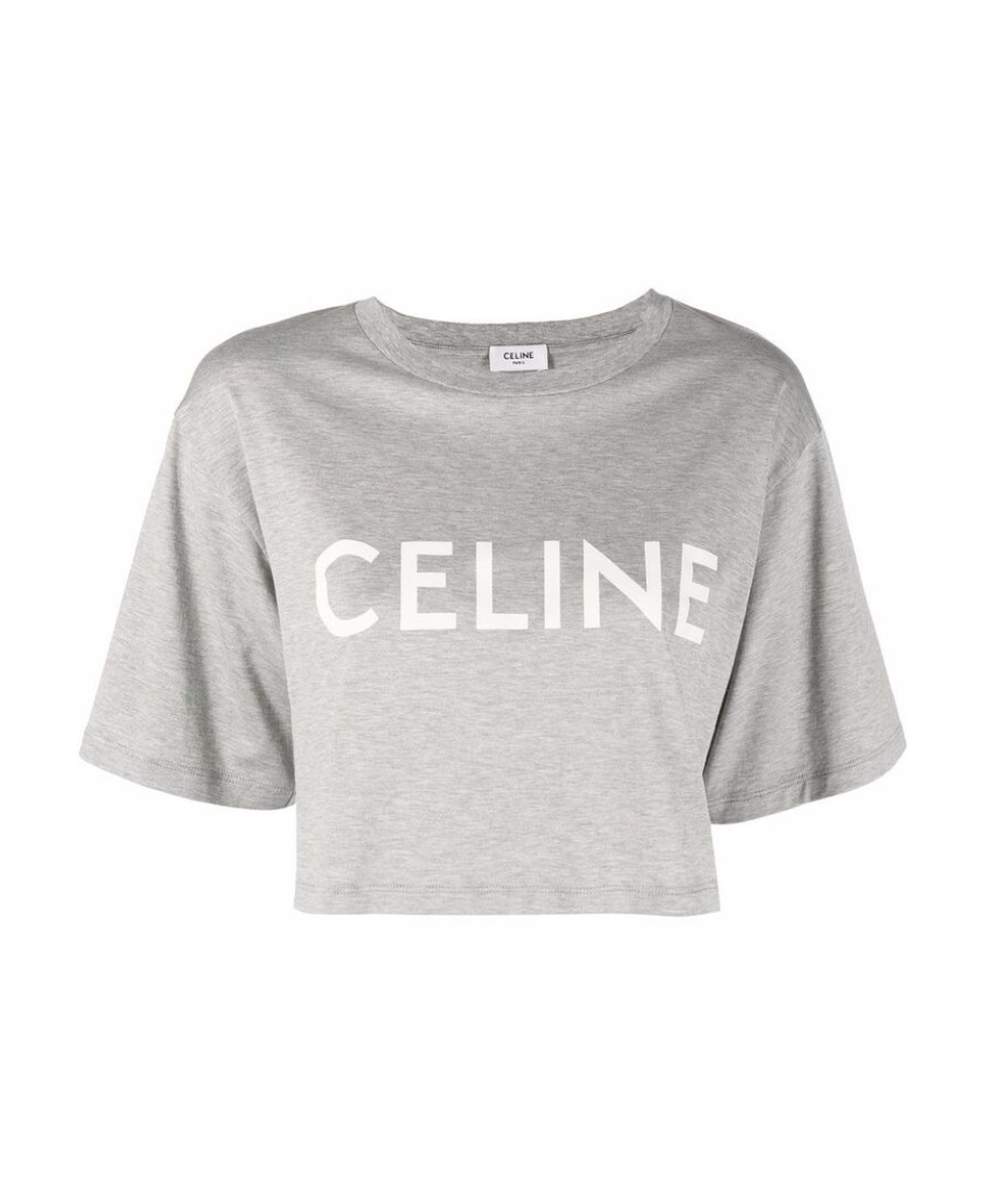 Celine Cropped Cotton Jersey T-shirt In Gray