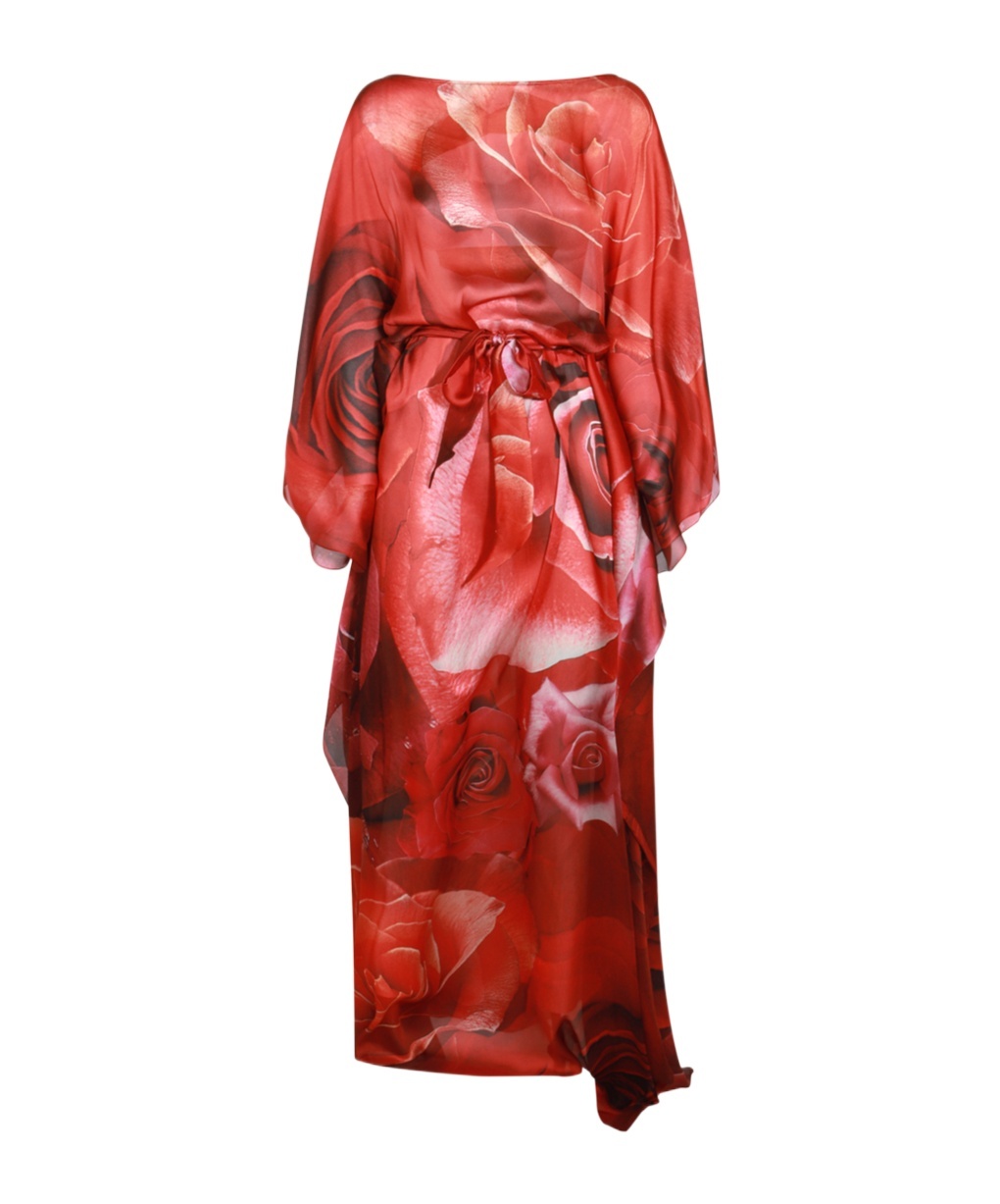 Shop Roberto Cavalli Rose-print Silk Kaftan Dress In Red