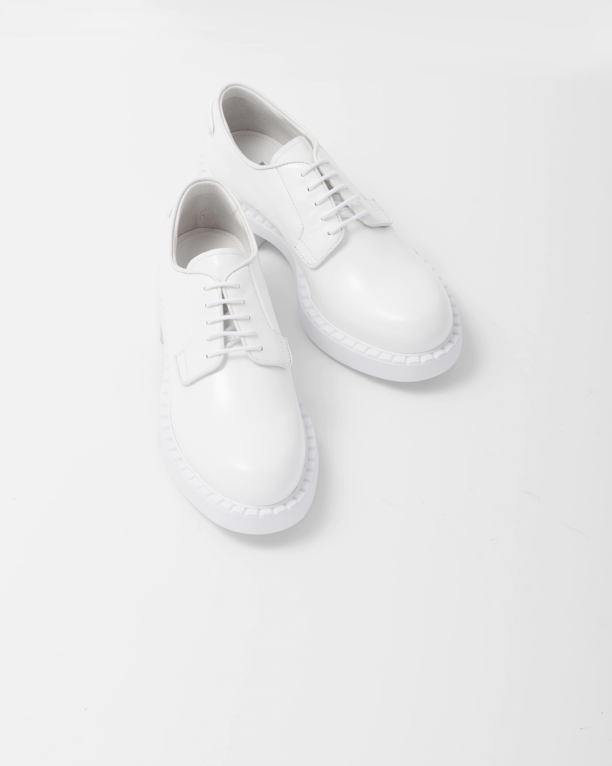Prada Logo Lace Derby Shoes In White