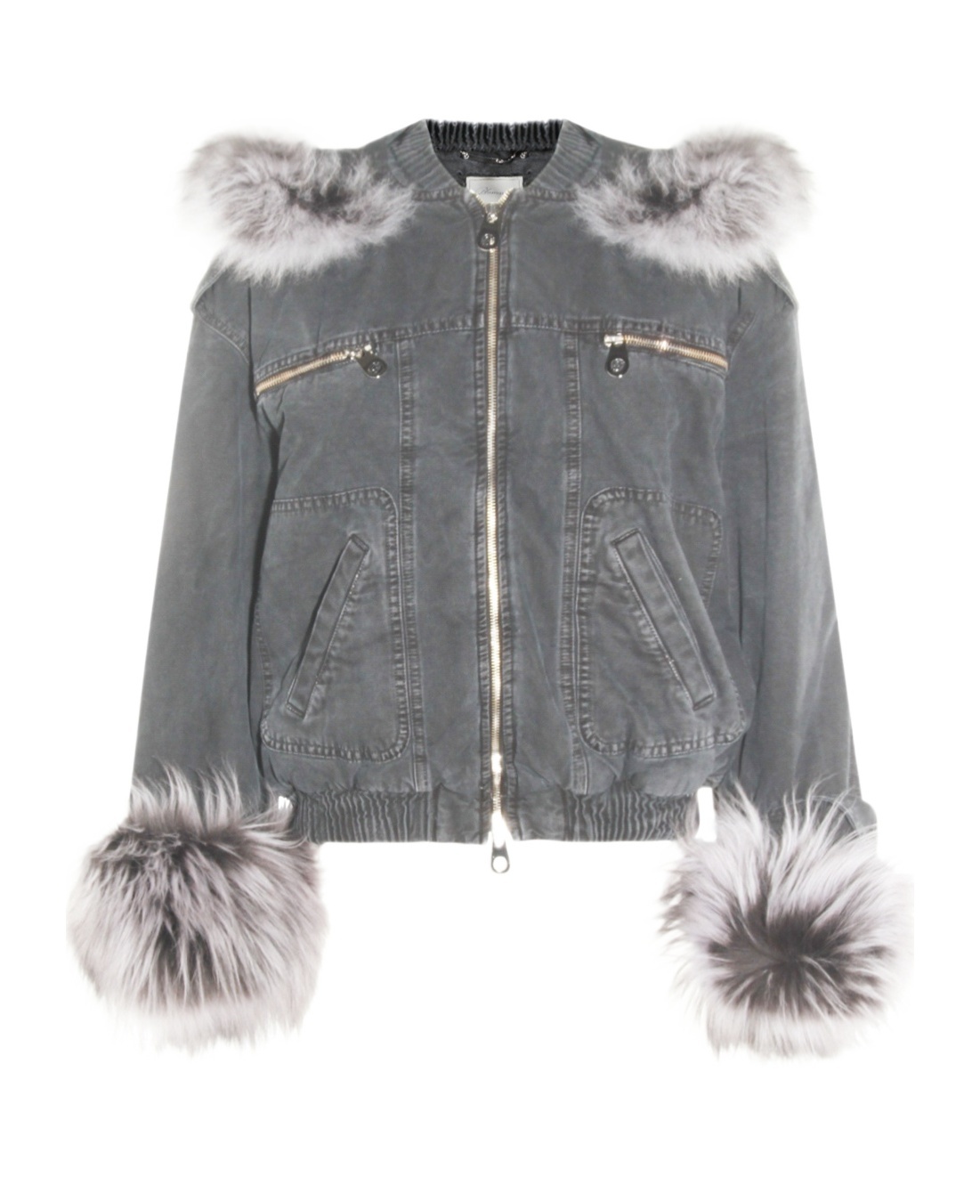 Blumarine Hooded Jacket With Faux Fur Trim In Gray