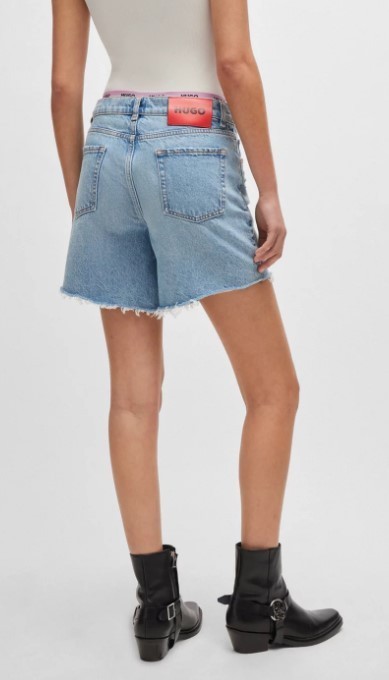 Shop Hugo Boss Distressed Denim Shorts In Gray