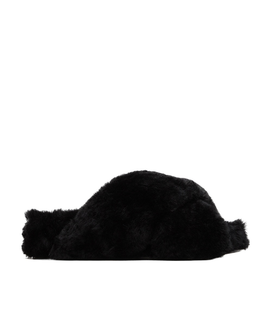 Shop Jil Sander Shearling Crossover Slides In Black