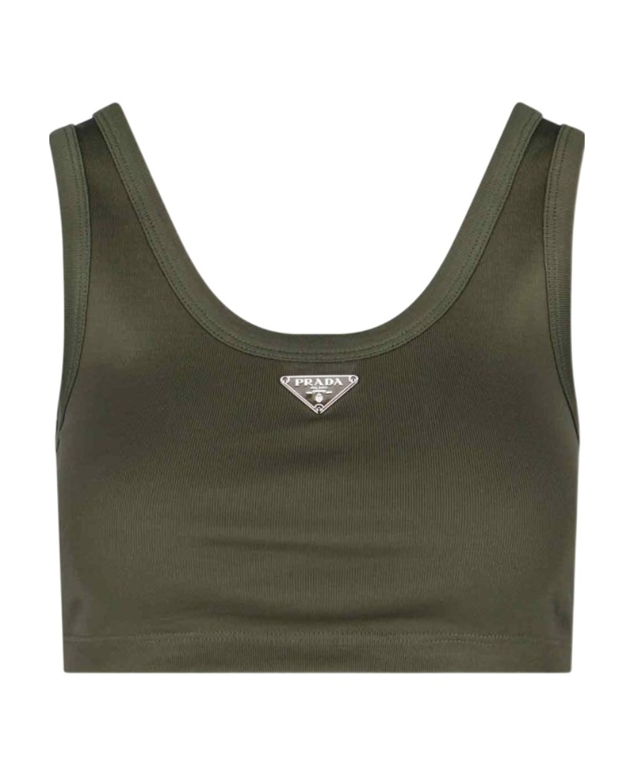 Prada Military Cotton Short Top Women In Green