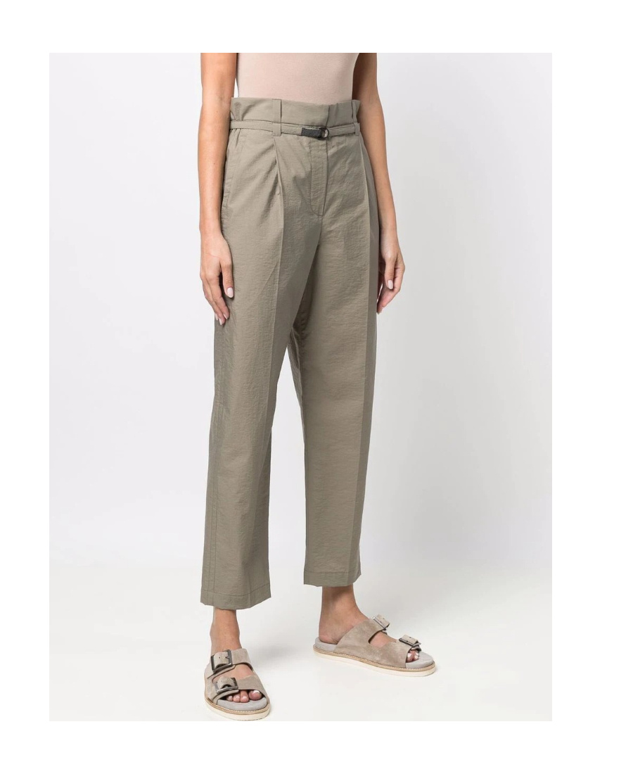Brunello Cucinelli Belted-waist Tapered-leg Trousers In Gray