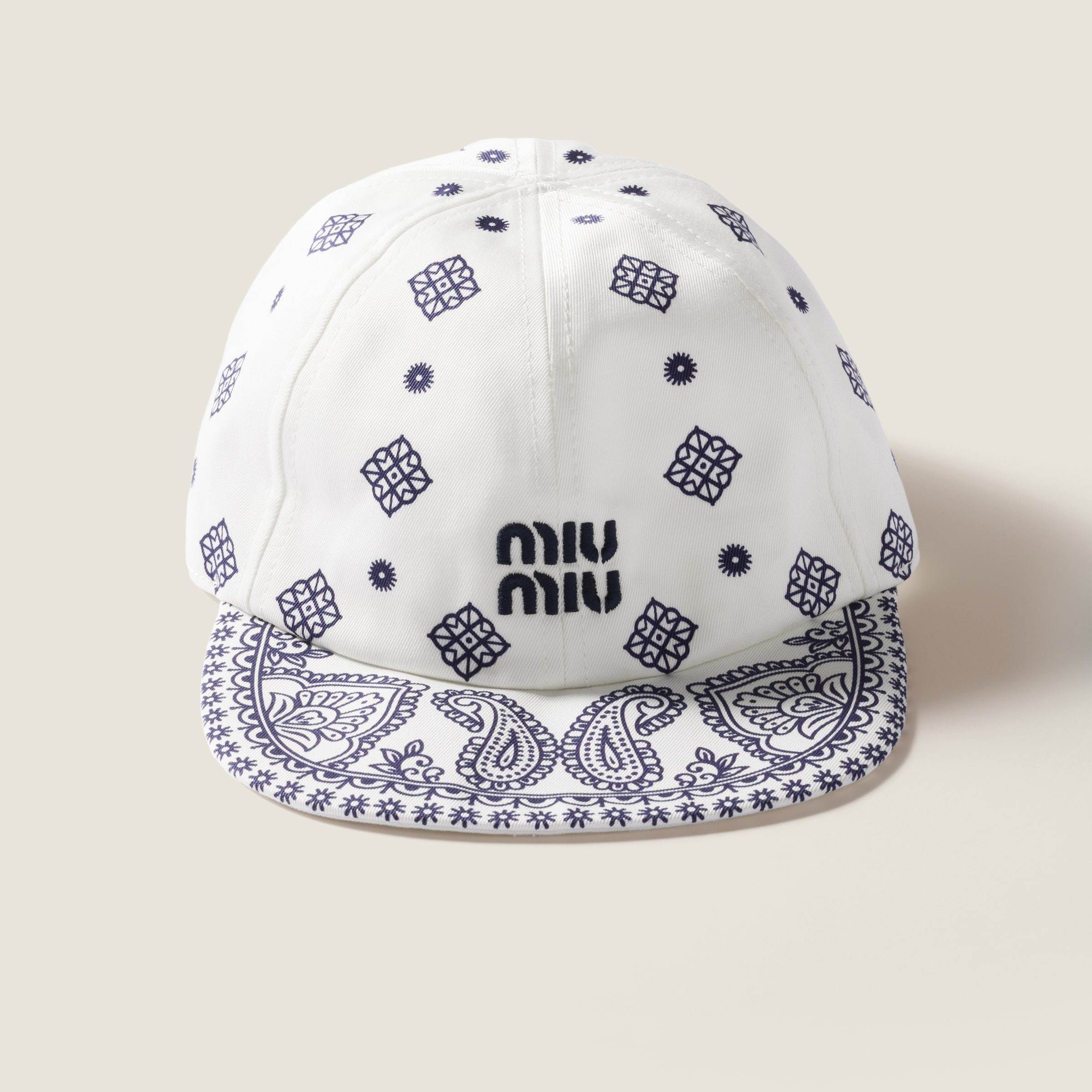 Miu Miu Printed Cotton Baseball Cap In White