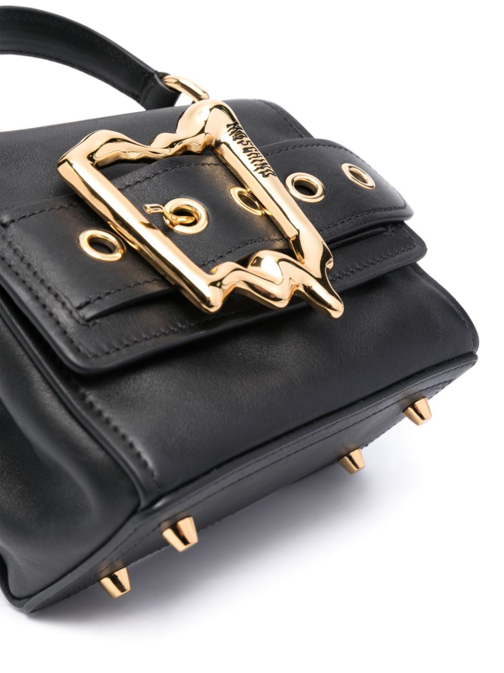 Moschino Morphed Buckle Leather Tote Bag In Black