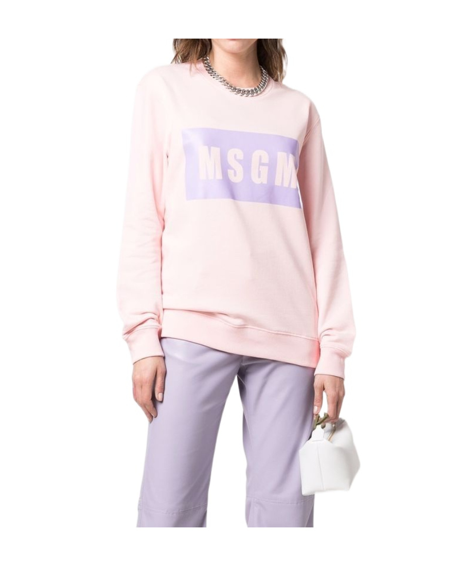 Msgm Logo-print Crew Neck Sweatshirt In Pink