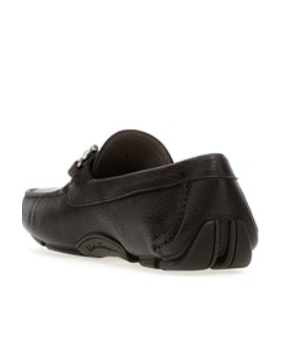 Ferragamo Men Parigi Gancini Leather Drivers Loafers Pebbled T Moro In Black