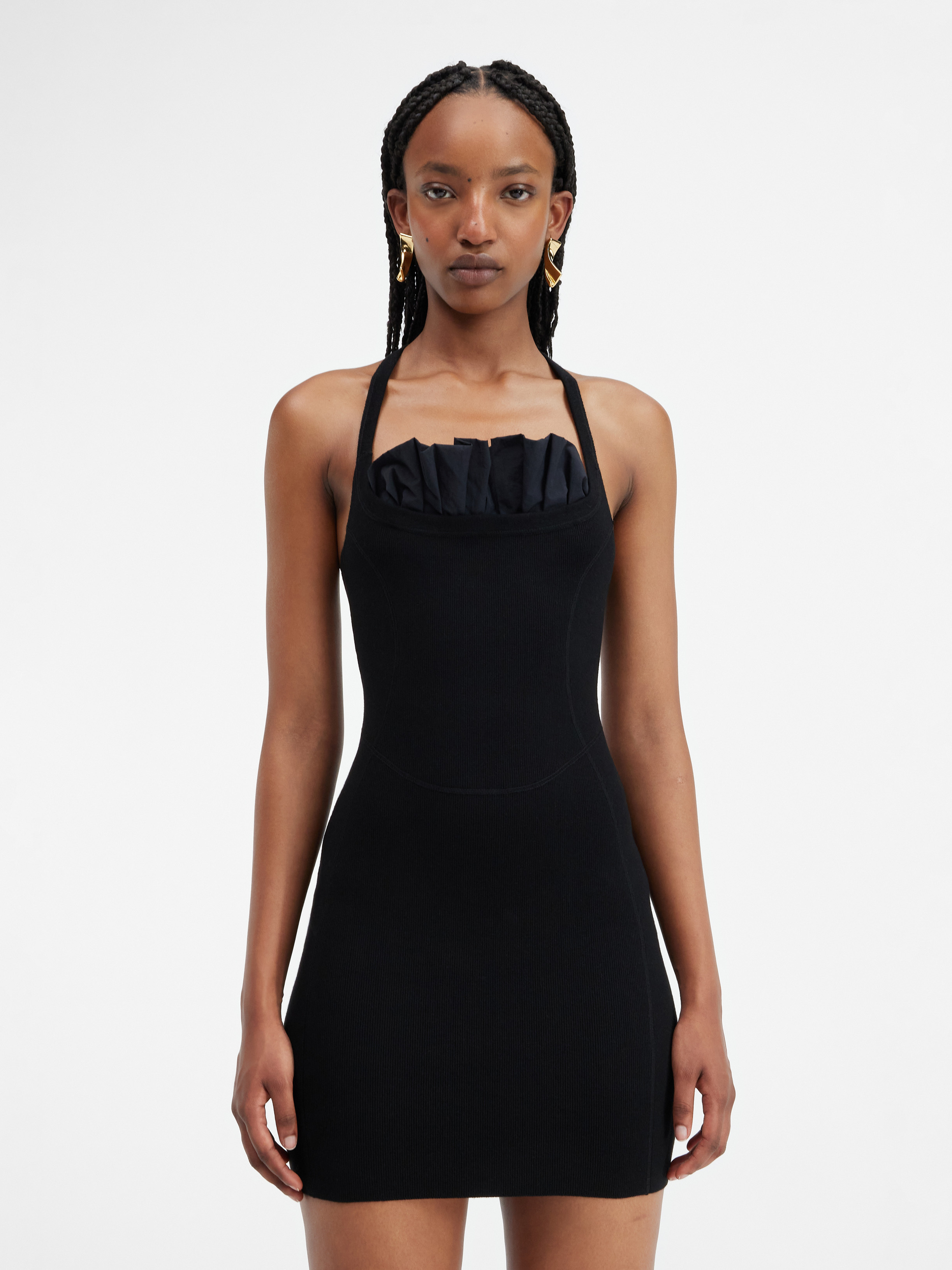 Jacquemus Black La Robe Maille Croissant Mini Dress In Black