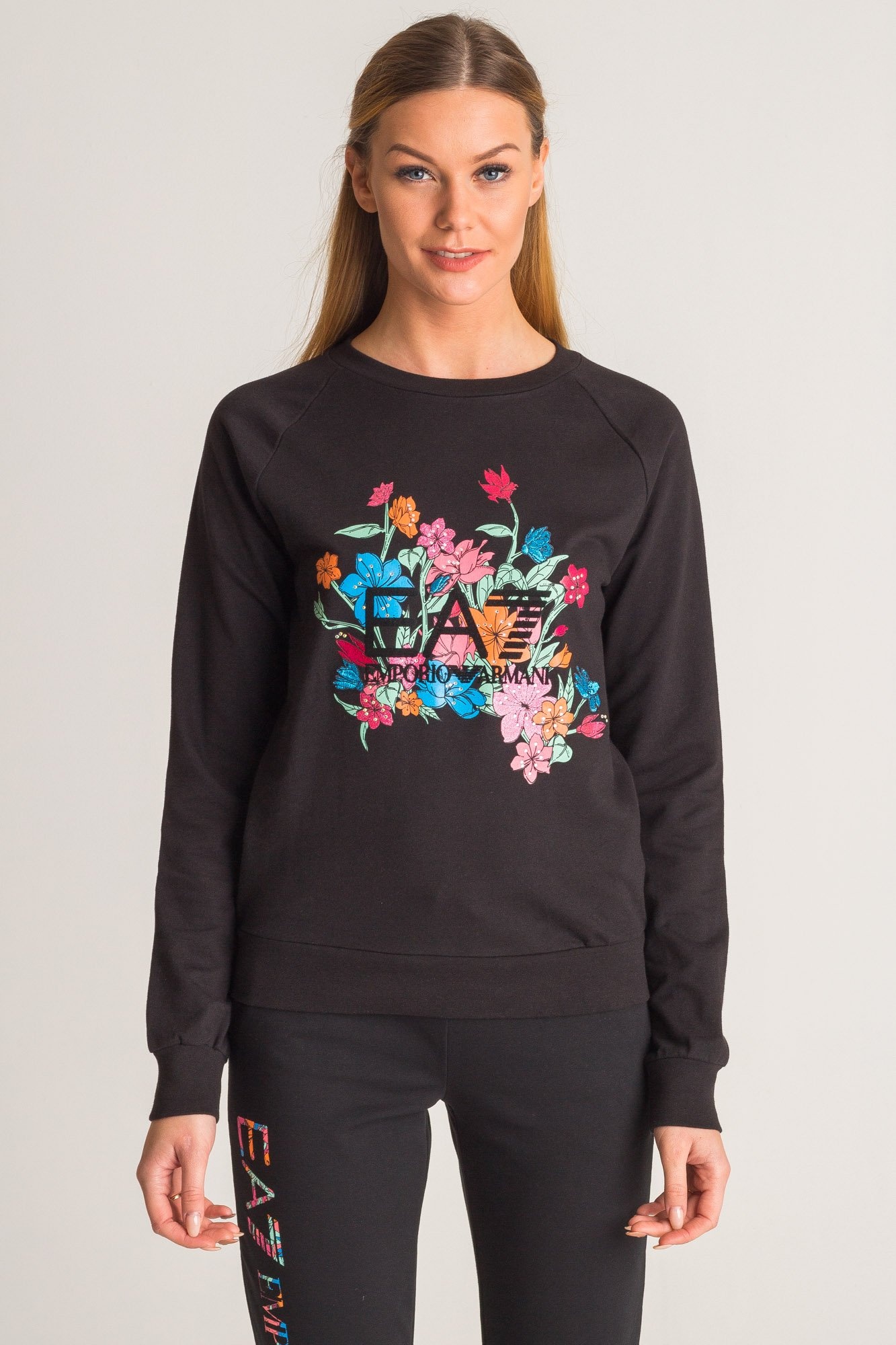 Ea7 Logo Long-sleeved Sweater In Black
