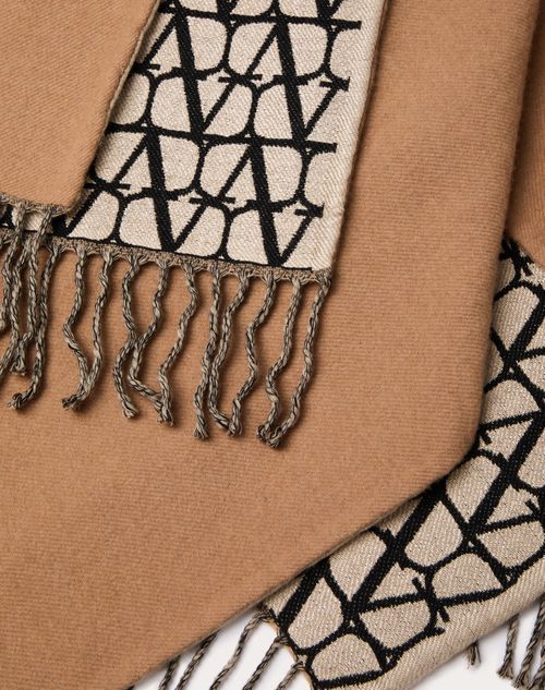 Valentino Asymmetrical Wool Poncho With Fringed Edge In Nude