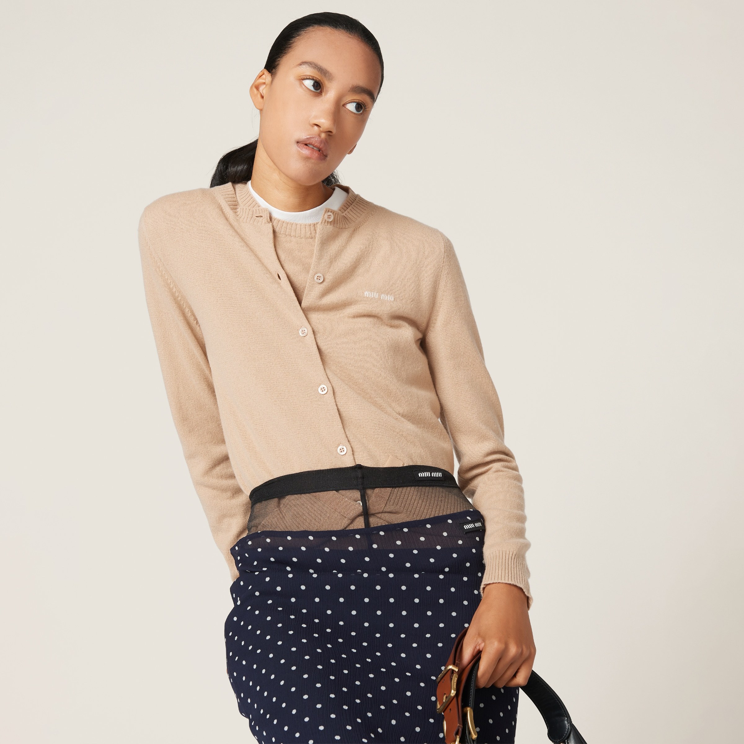 Miu Miu Cashmere Knit Cardigan In Brown
