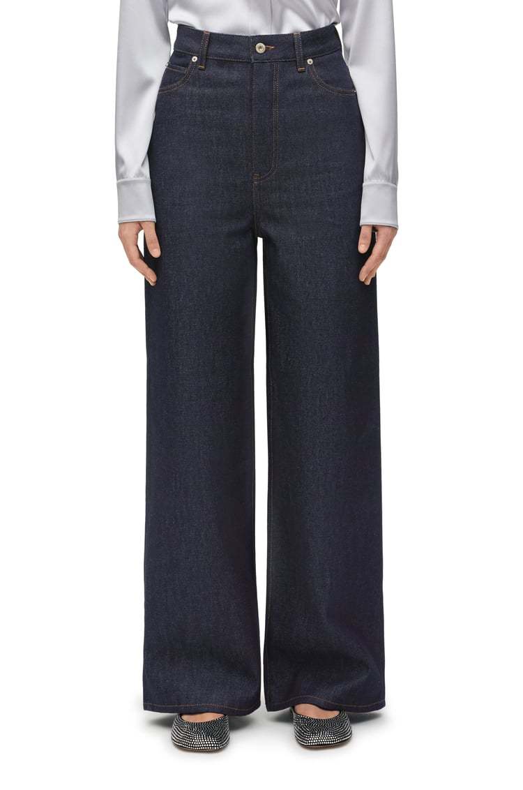Loewe Womens High-rise Wide-leg Brand-patch Jeans Raw Denim In Black