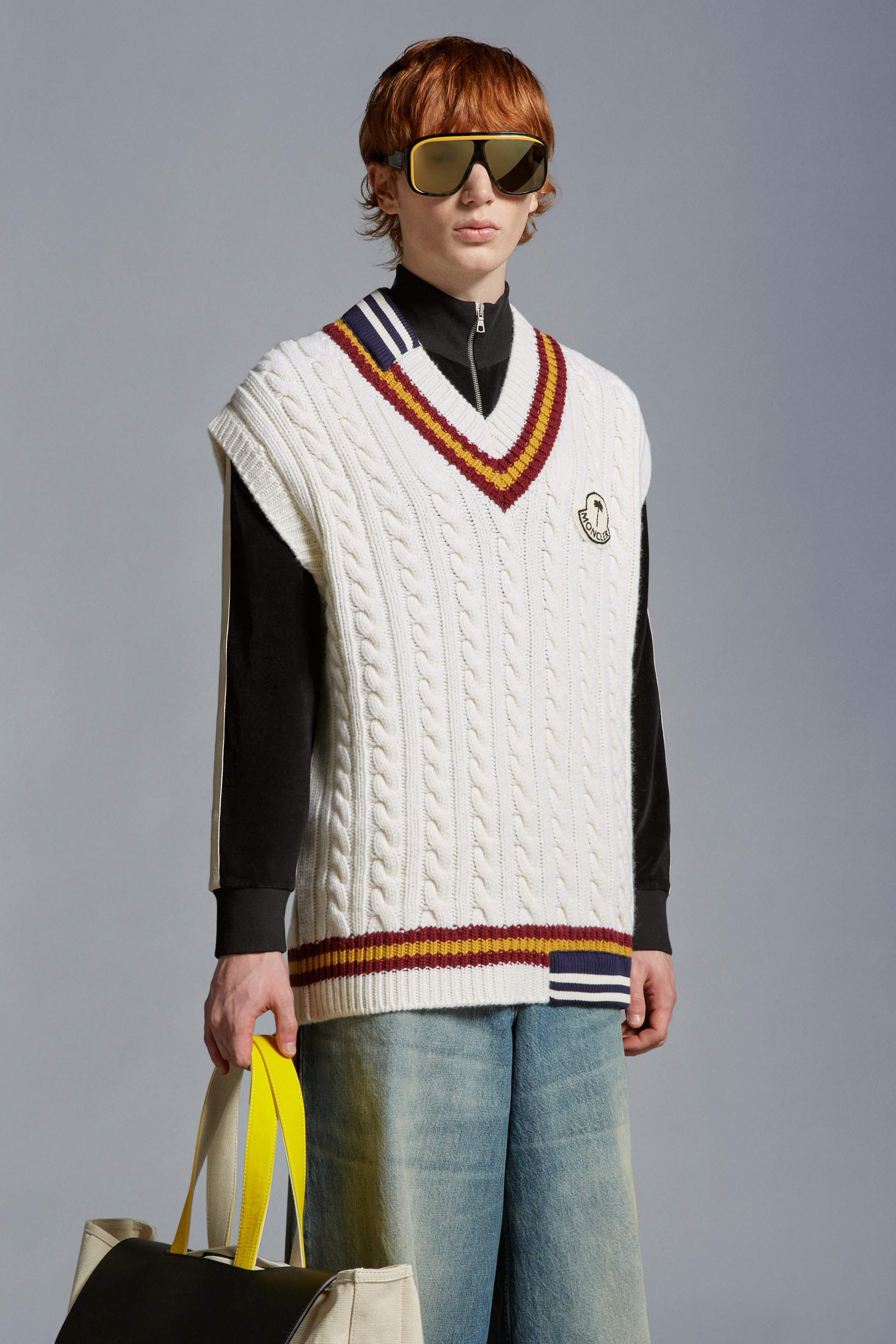 Shop Moncler Wool V-neck Gilet In White